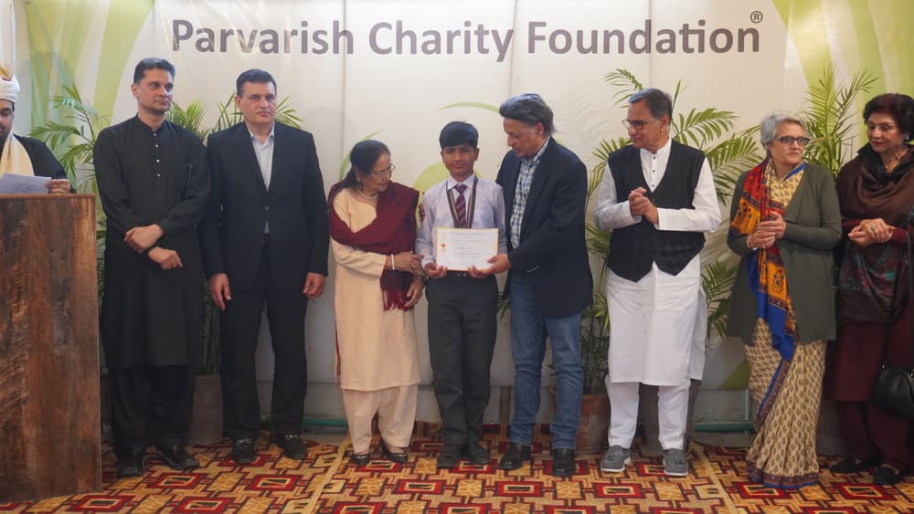 Scholarship students receiving their awards